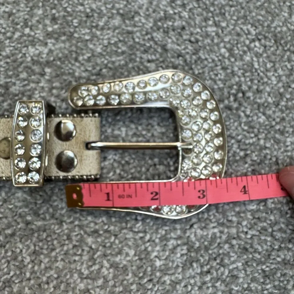 Rhinestone Western Belt Womens M Gold Genuine Leather Studded Rodeo Cowgirl Goth